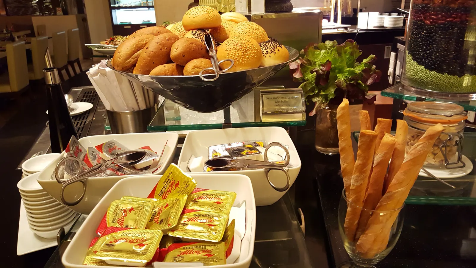 Artisan bread basket and bread stick station