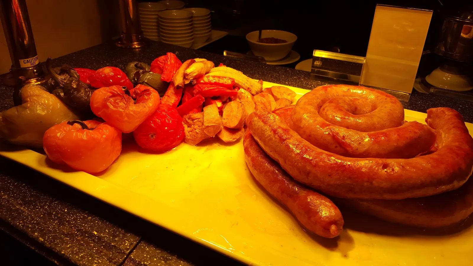 Grilled sausage and roasted pepper carving station at the Marriott buffet
