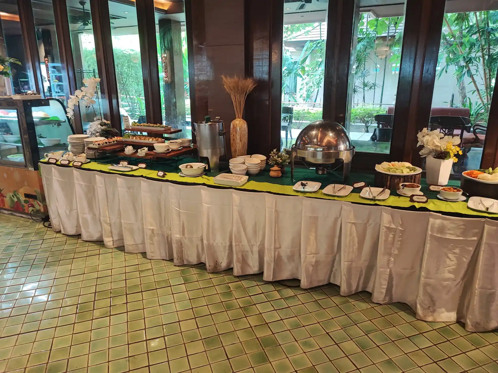 Elegant buffet table set up in Siripanna's dining room