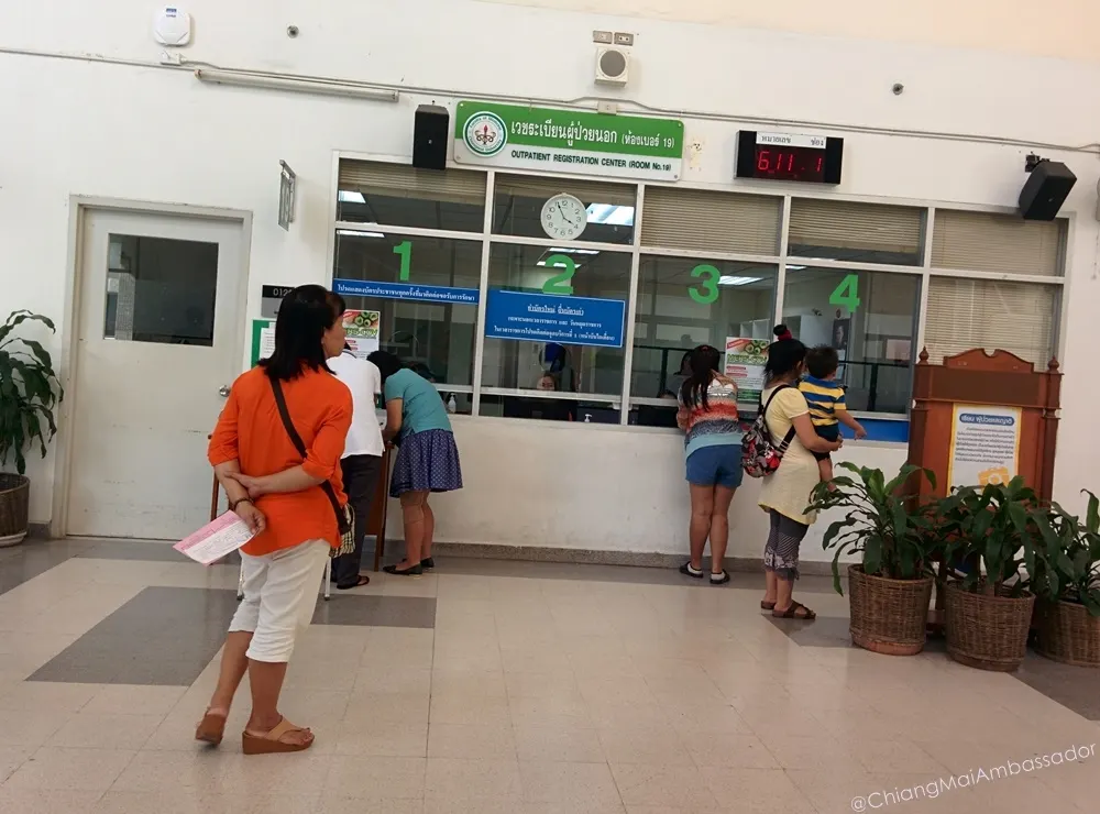 Outpatient registration counters at Suan Dok Hospital